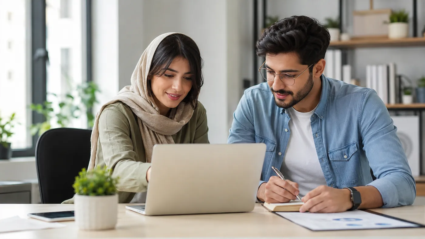کارفرما و فریلنسر در حال همکاری روی پروژه طراحی سایت